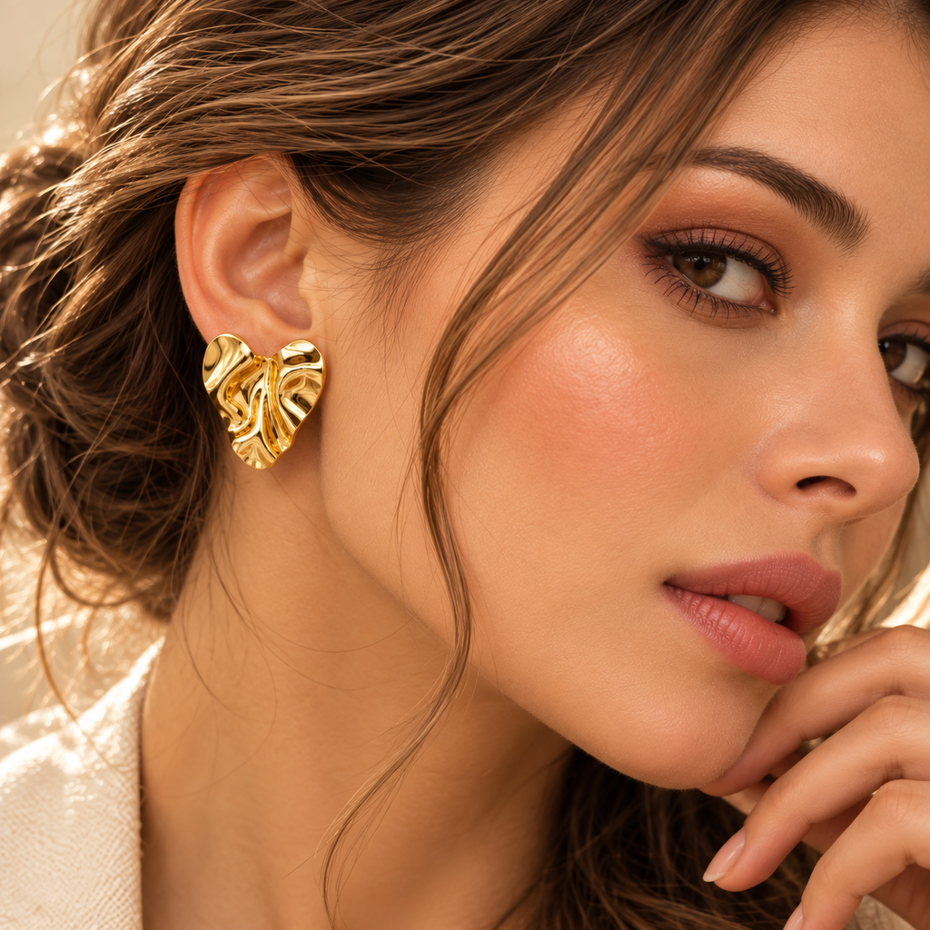 Sculpted Heart Stud Earrings – 18K Gold Plated
