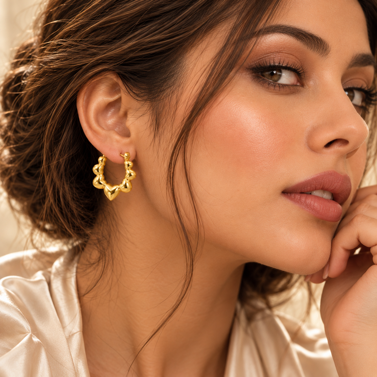 Puffy Heart Hoop Earrings – 18K Gold Plated