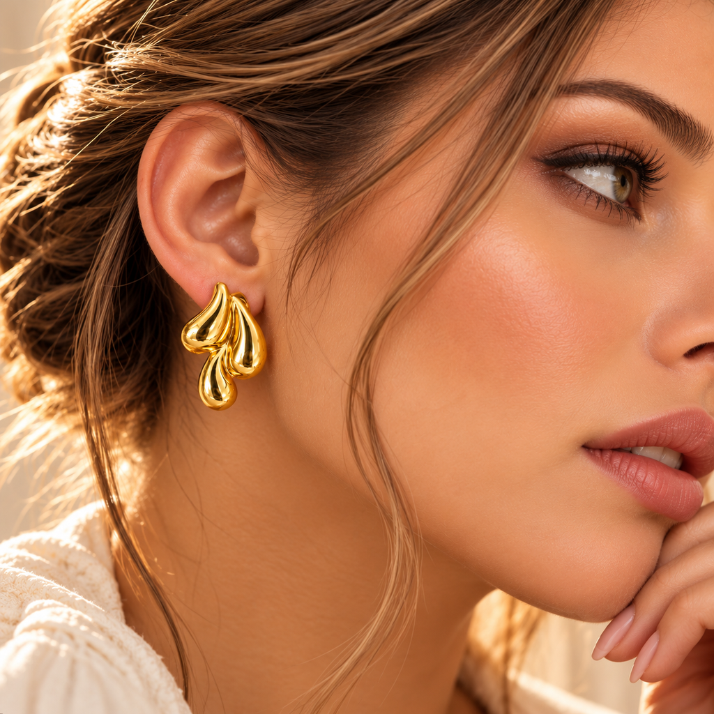 Trio Drop Stud Earrings – 18K Gold Plated