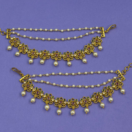 Mahika Multicolor Ear Chain Earrings for Festive and Puja Wear