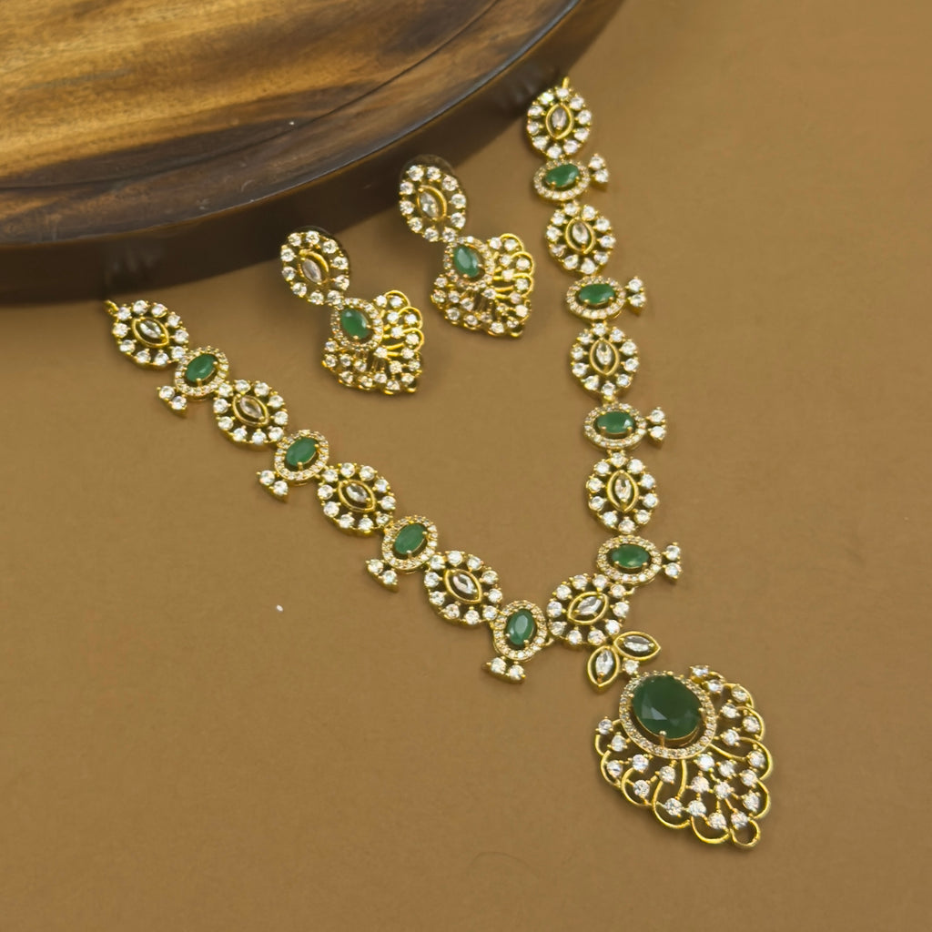 Vainavi green antique necklace set for festive wear by The Girivara