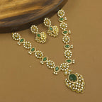 Vainavi green antique necklace set for festive wear by The Girivara