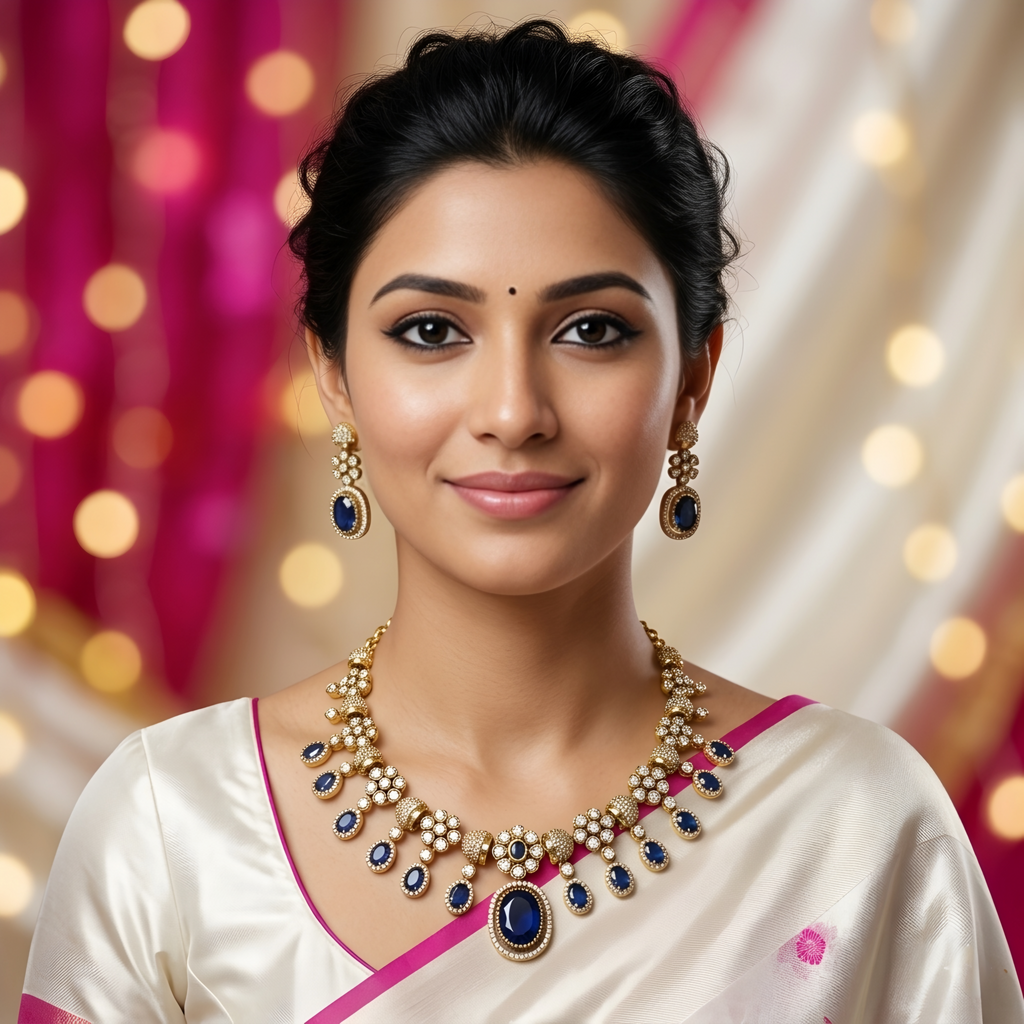 Victorian Blue Kundan Necklace Earrings Set
