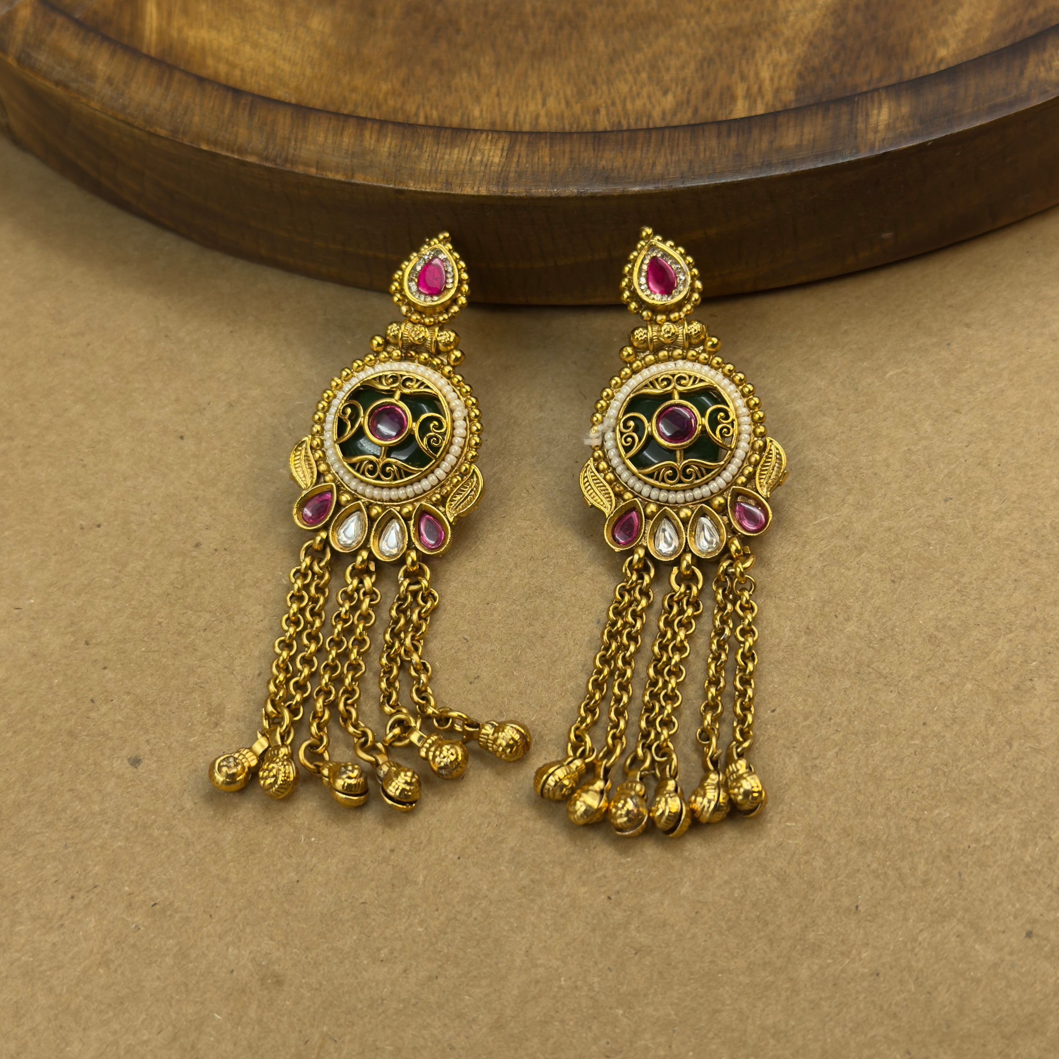 Aanchal Green Heritage Layered Necklace Set for Bridal Wear