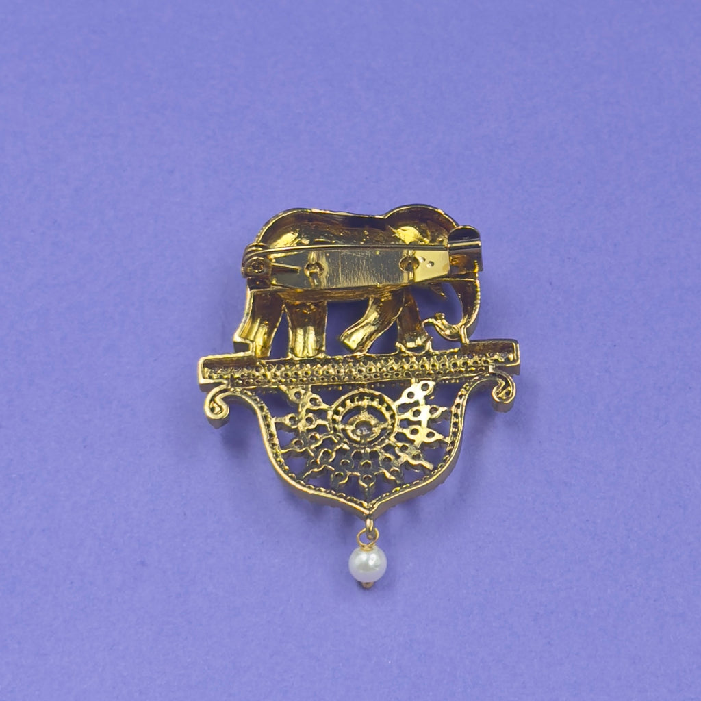 Kalindi Gold Elephant Saree Brooch, close-up detail