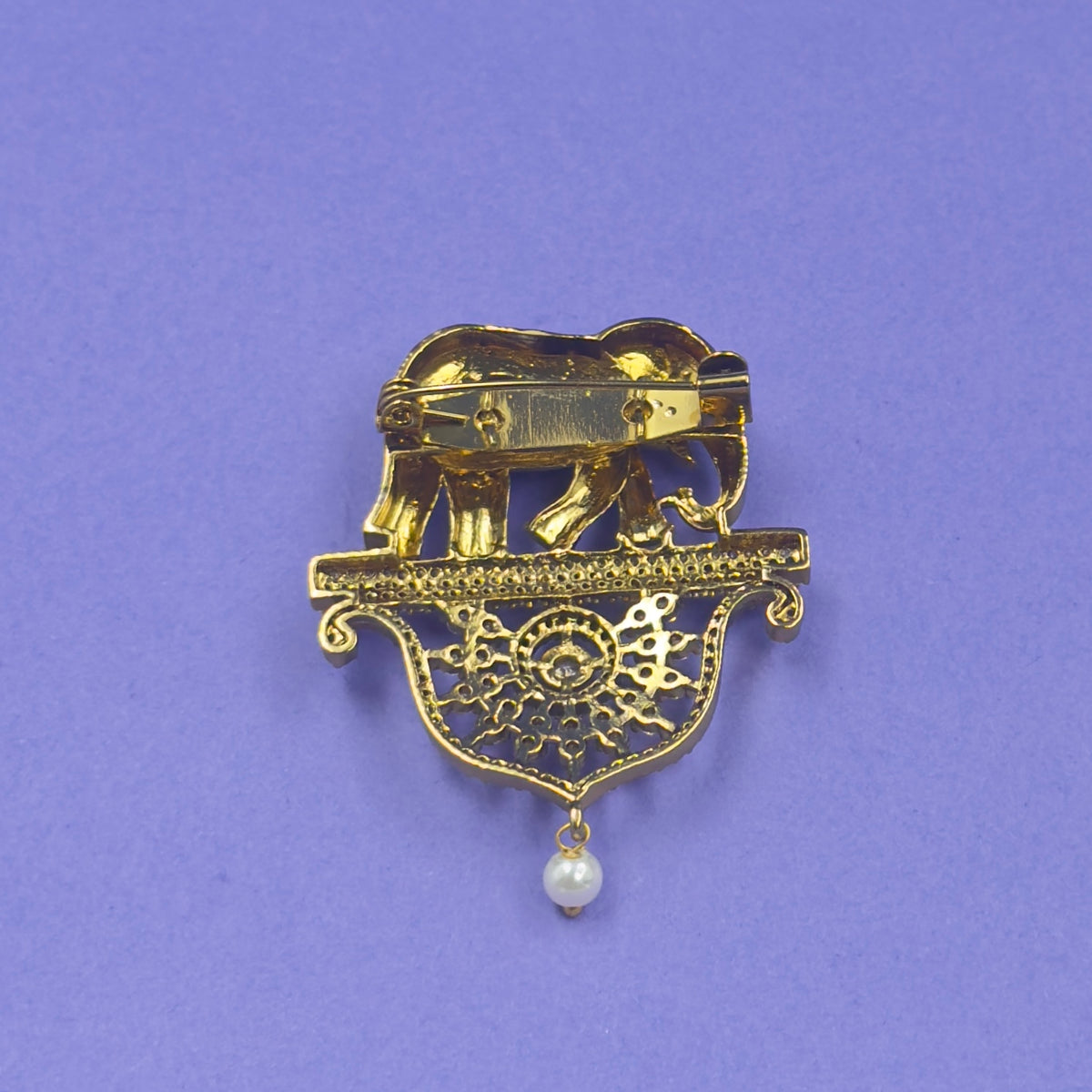 Kalindi Gold Elephant Saree Brooch, close-up detail