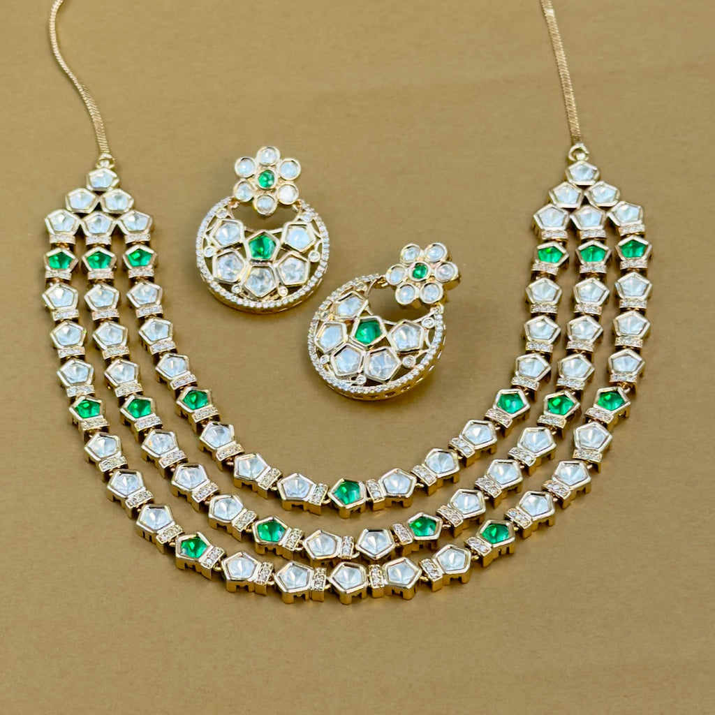 Green Kundan Bridal Necklace Set - The Girivara