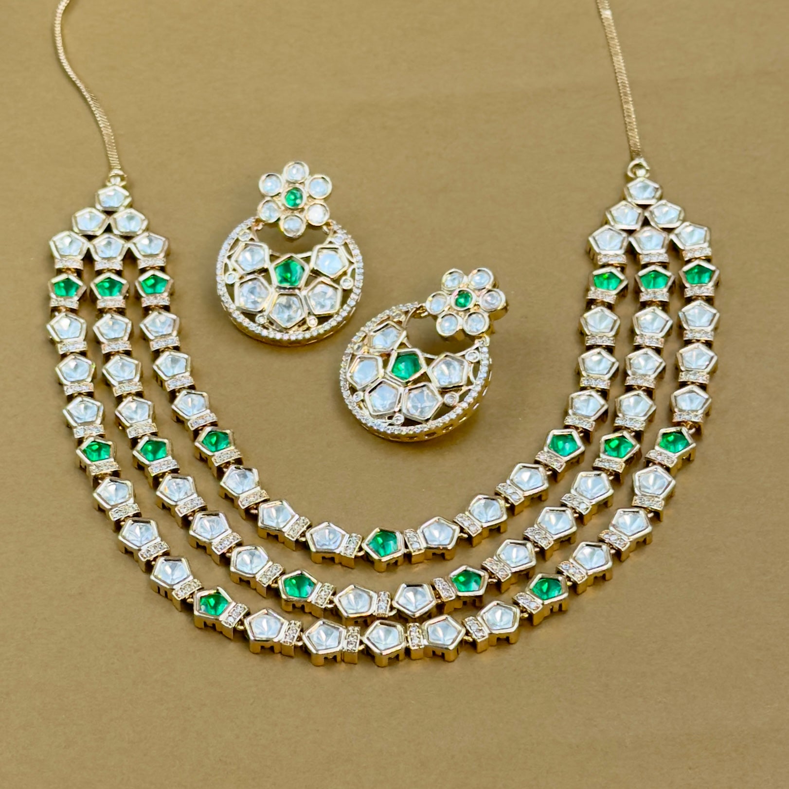 Green Kundan Bridal Necklace Set - The Girivara
