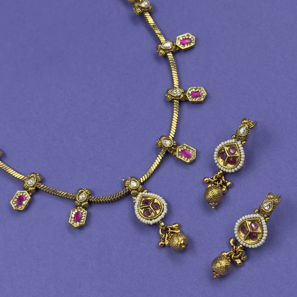 Riddhi Rani Pink Antique Necklace Set for Daily and Festive Wear, styling detail
