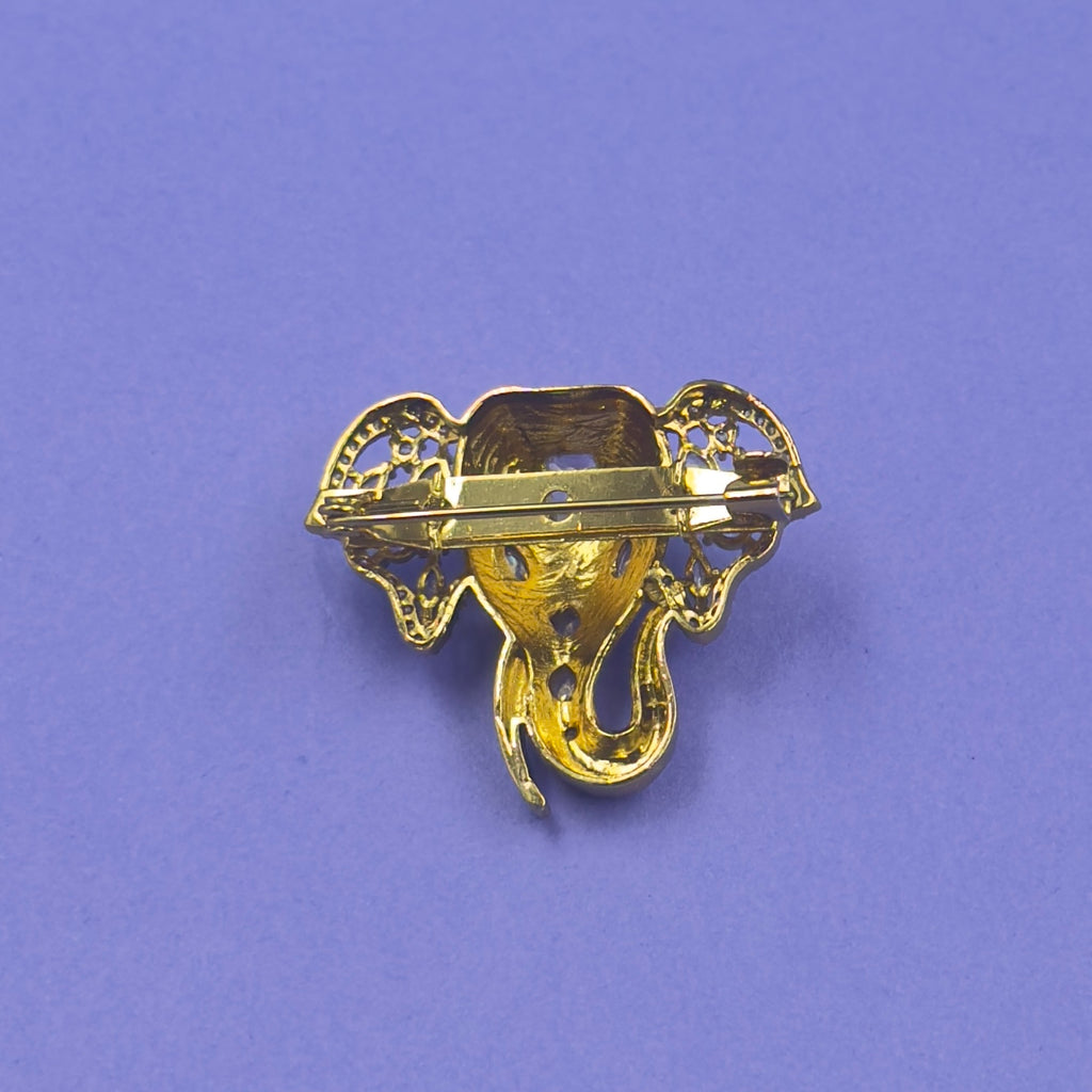 Dipti Gold Elephant Saree Brooch, close-up detail