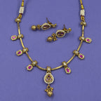 Riddhi Rani Pink Antique Necklace Set for Daily and Festive Wear, close-up detail