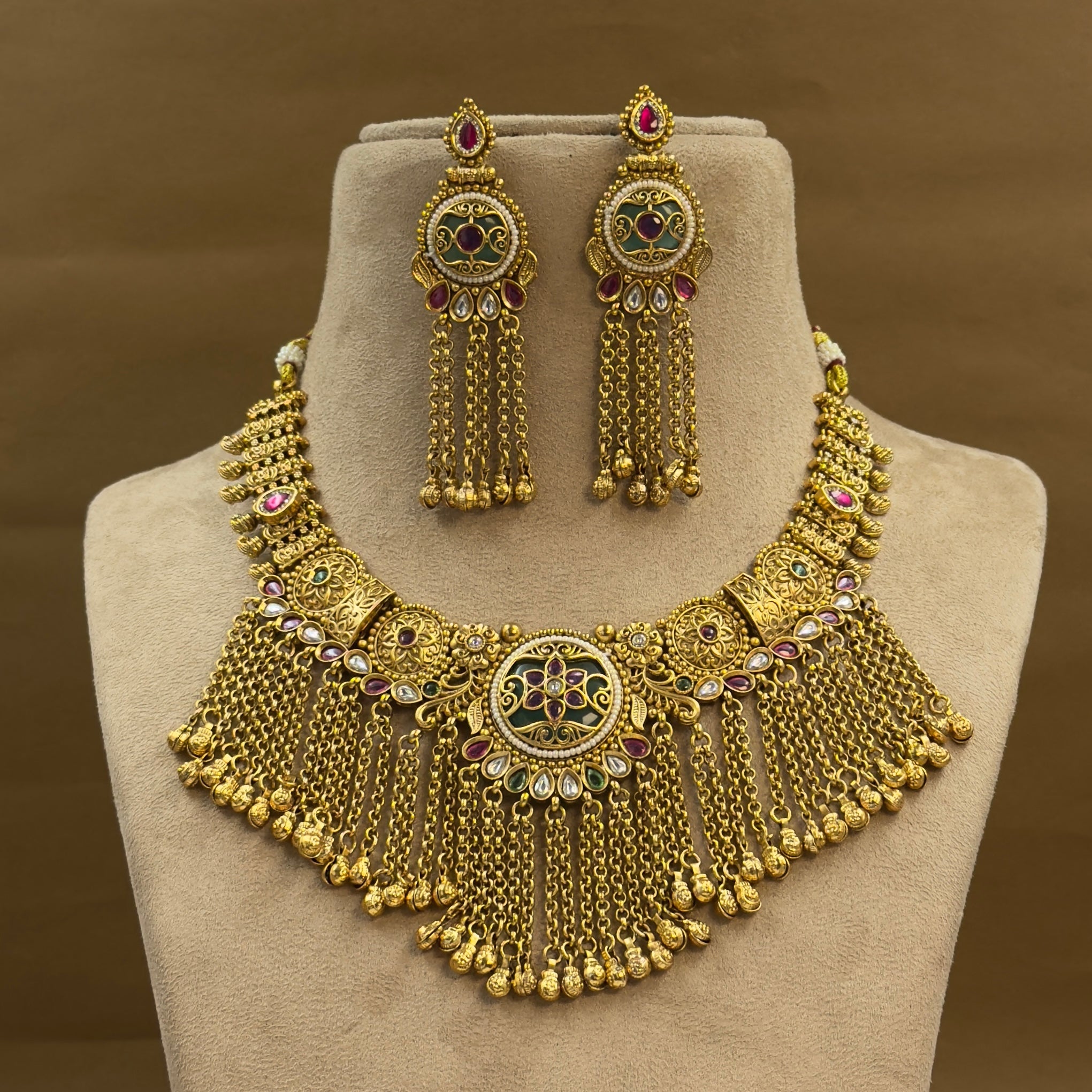 Kritika Mint Heritage Layered Necklace Set for Bridal Wear