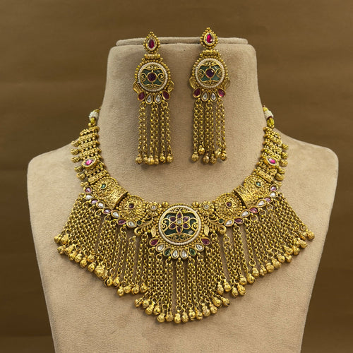 Kritika Mint Heritage Layered Necklace Set for Bridal Wear
