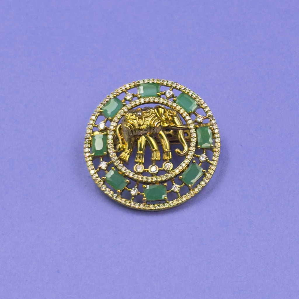 Ekta Emerald Green Elephant Saree Brooch, alternate angle