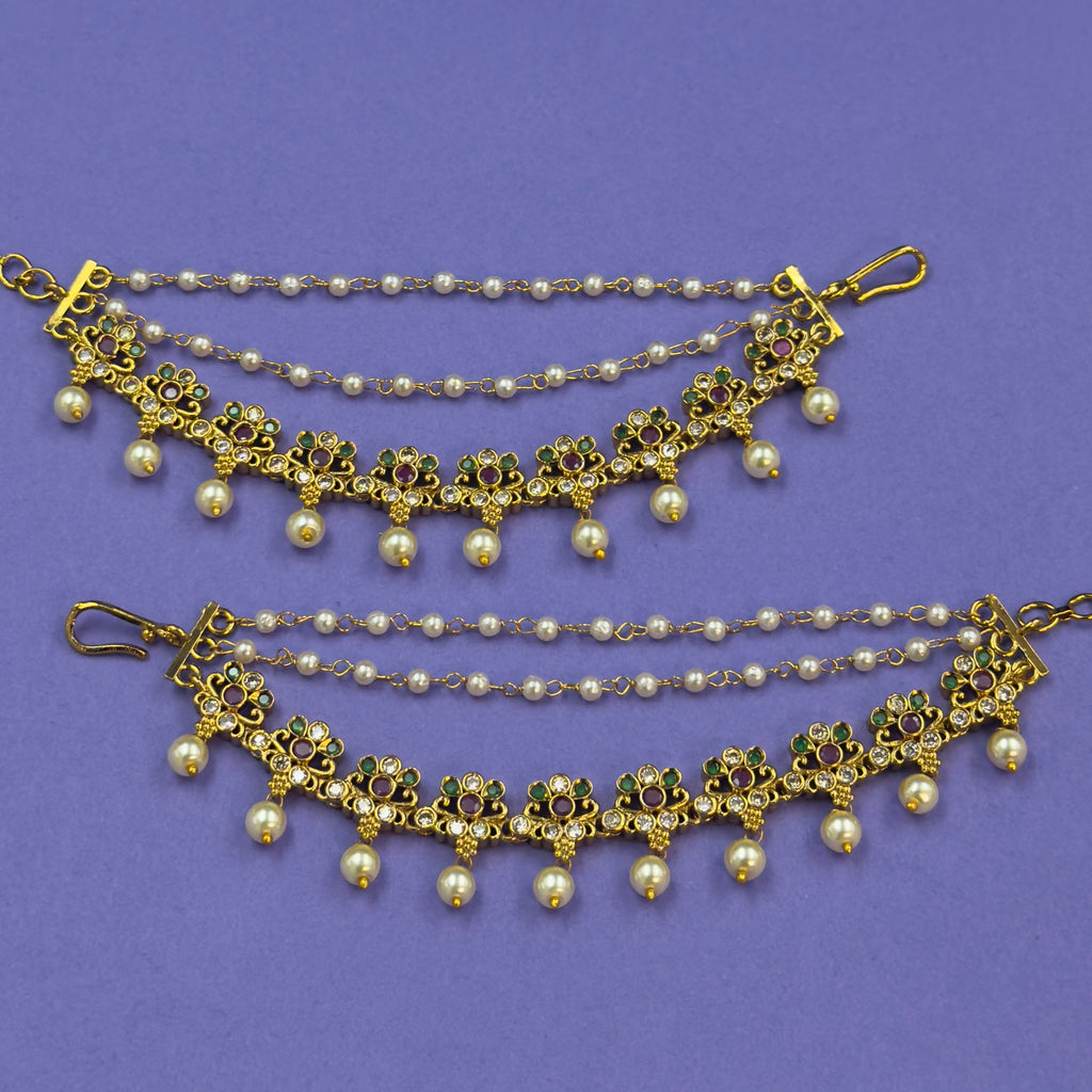 Vedika Multicolor Ear Chain Earrings for Festive and Puja Wear