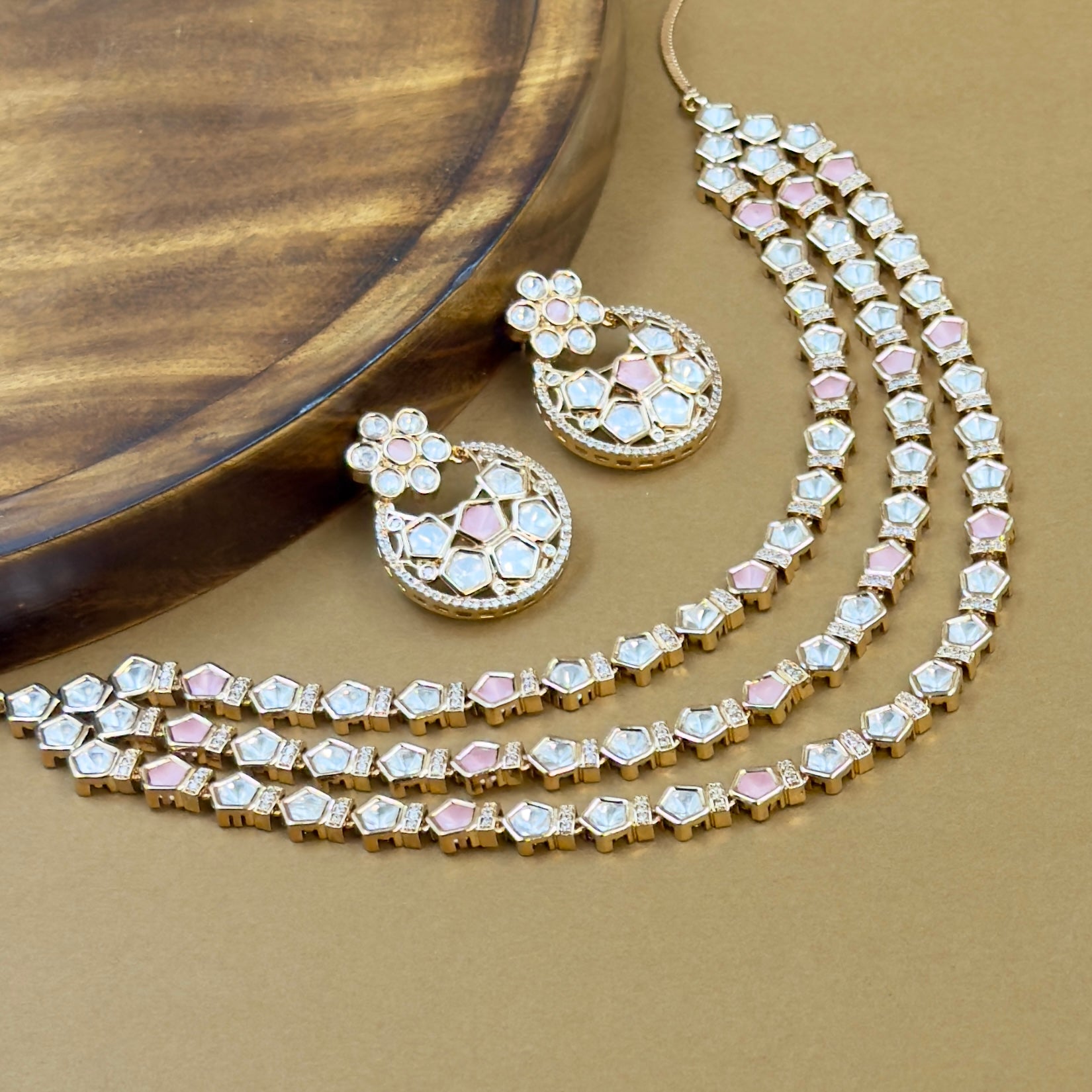 Yashodhara Pink Kundan Necklace Set for Bridal Wear