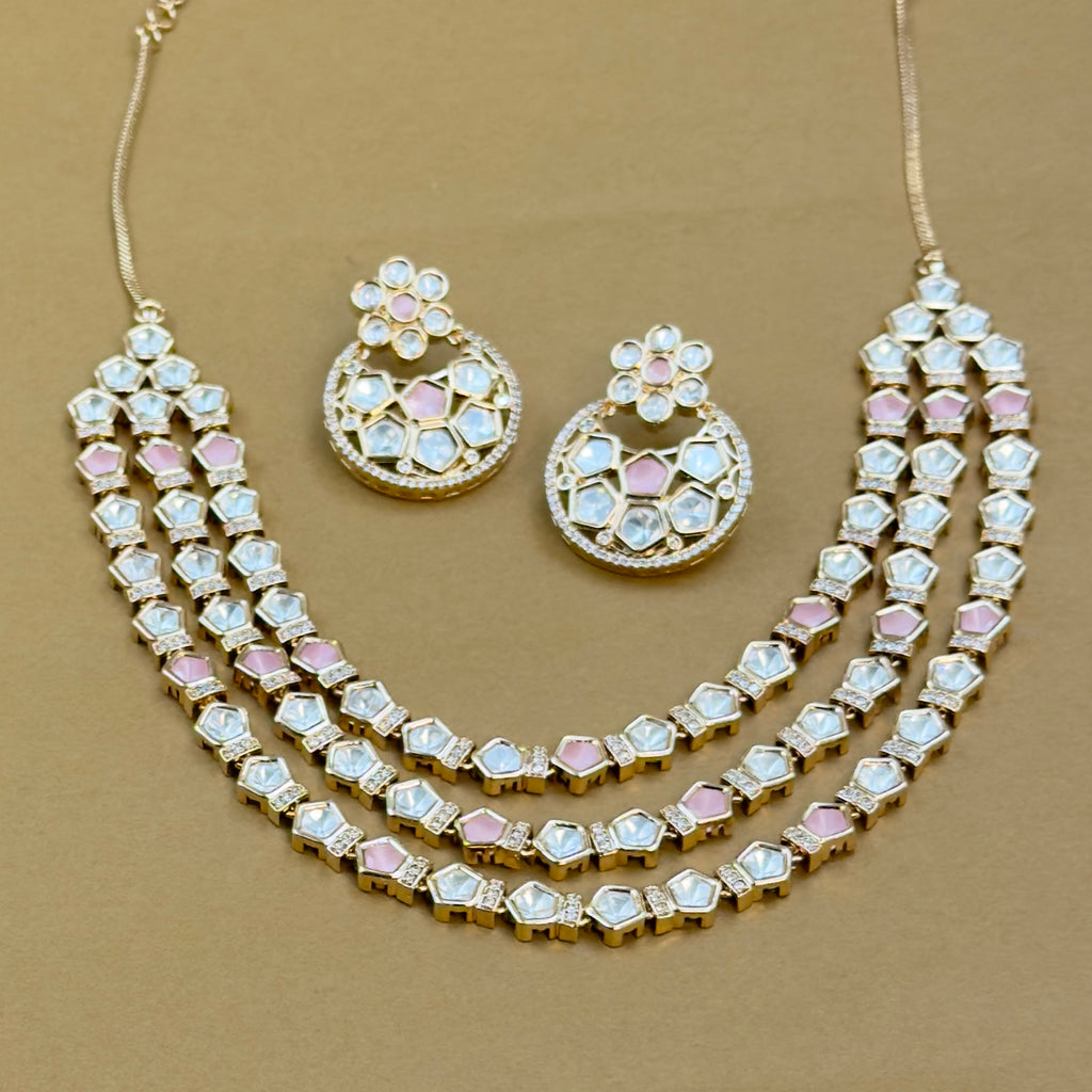 Pink Kundan Bridal Necklace Set - The Girivara