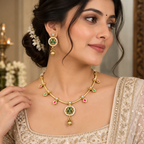 Lalita green and ruby multicolor antique necklace set with matching earrings