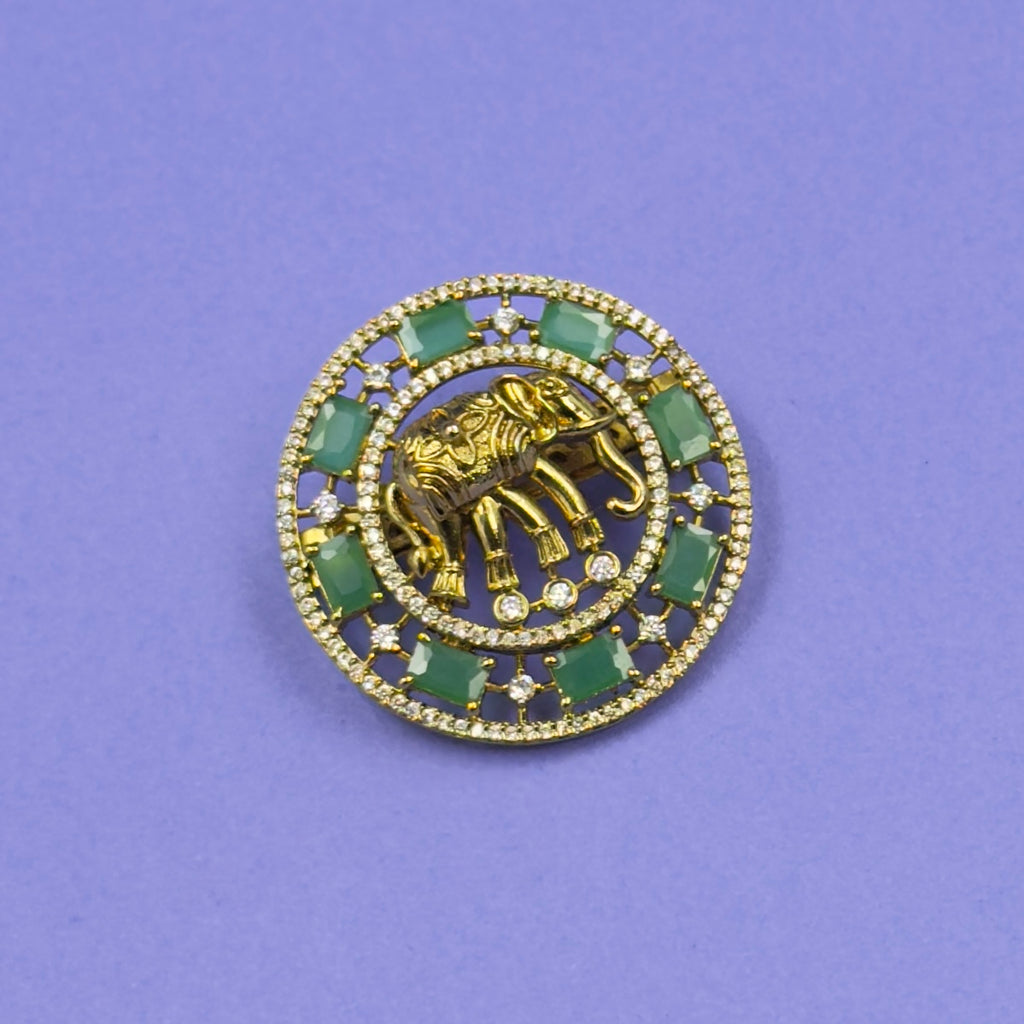 Ekta Emerald Green Elephant Saree Brooch, styling detail