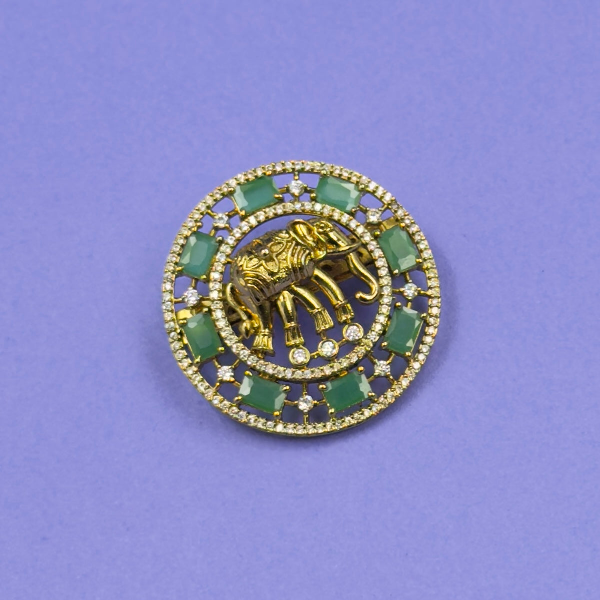 Ekta Emerald Green Elephant Saree Brooch, styling detail