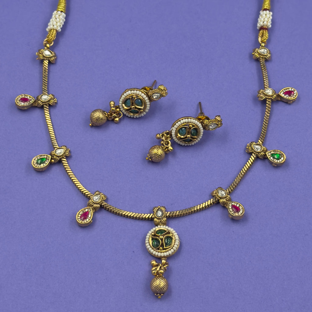 Sanya Multicolor Antique Necklace Set for Daily and Festive Wear, close-up detail