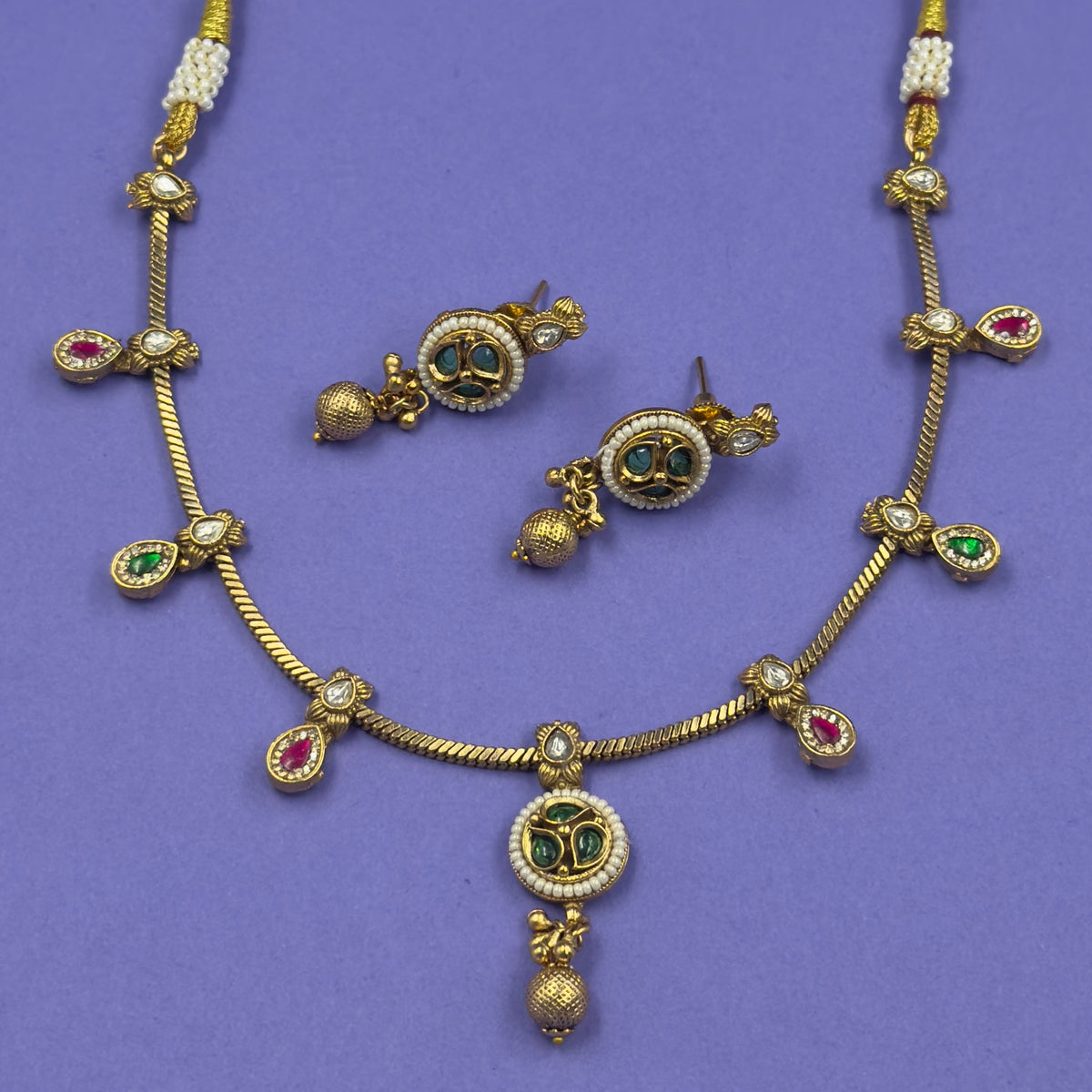Sanya Multicolor Antique Necklace Set for Daily and Festive Wear, close-up detail