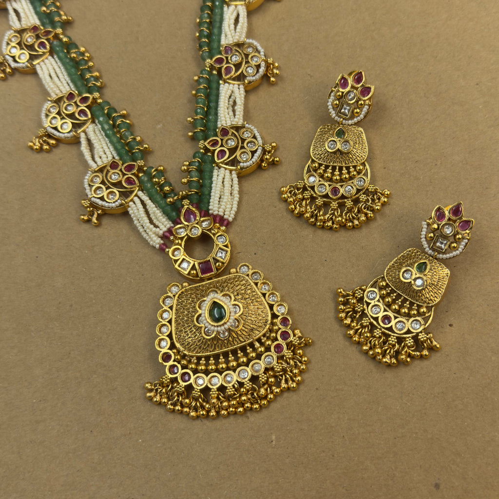 Ananya Mint Rajwadi Long Necklace Set for Bridal Wear