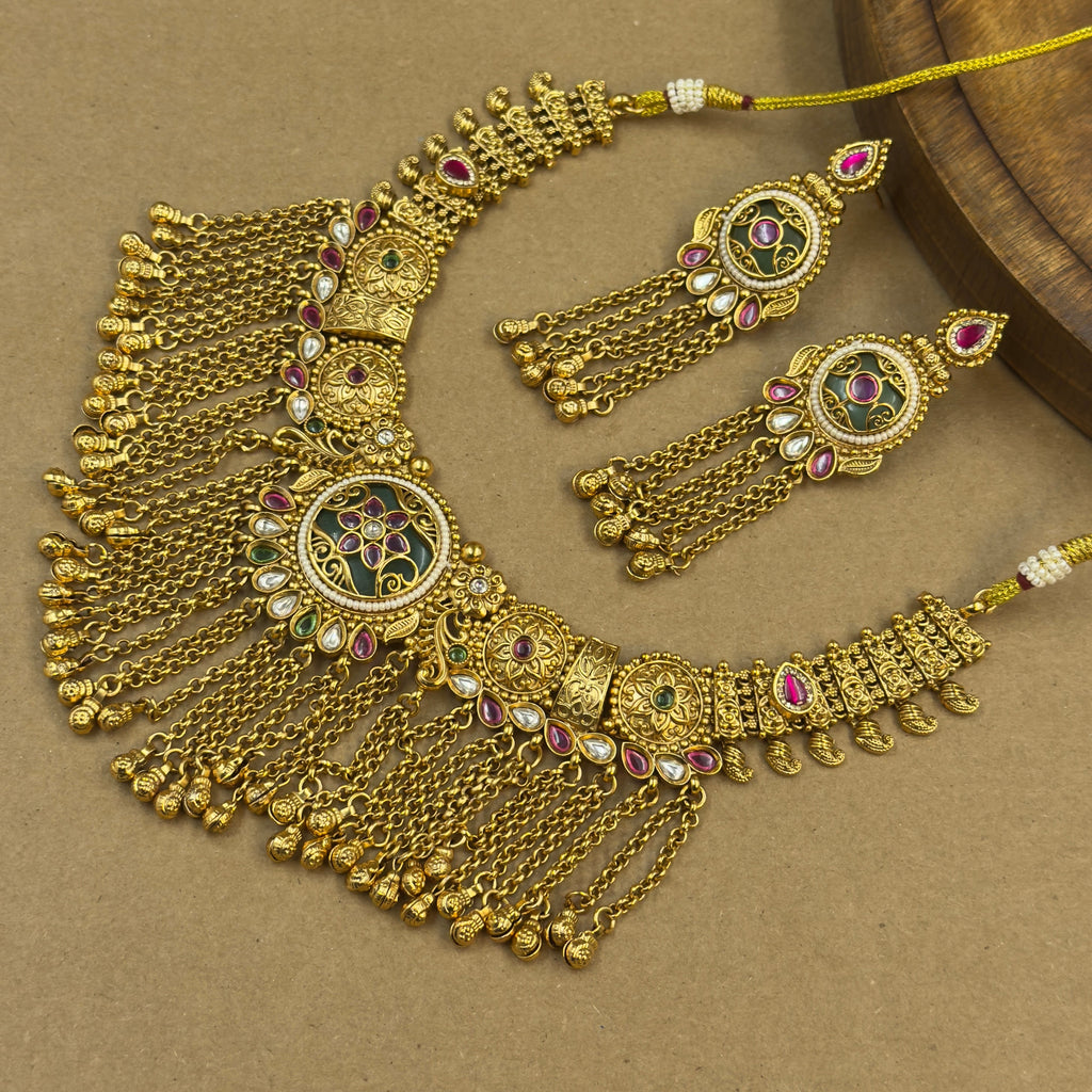 Kritika Mint Heritage Layered Necklace Set for Bridal Wear