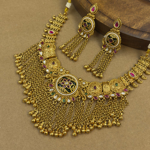 Aanchal Green Heritage Layered Necklace Set for Bridal Wear