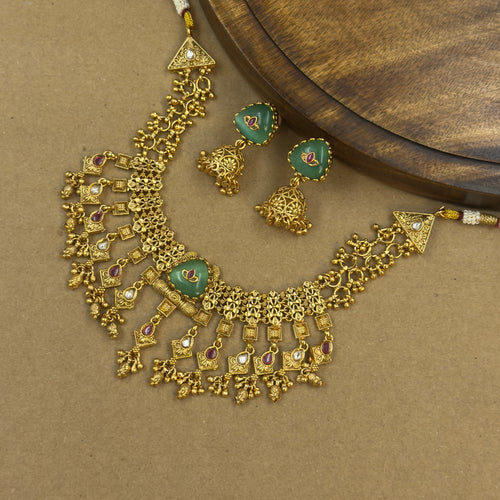 Vrishti Mint Rajwadi Necklace Set for Bridal Wear, alternate angle