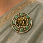 Ekta Emerald Green Elephant Saree Brooch