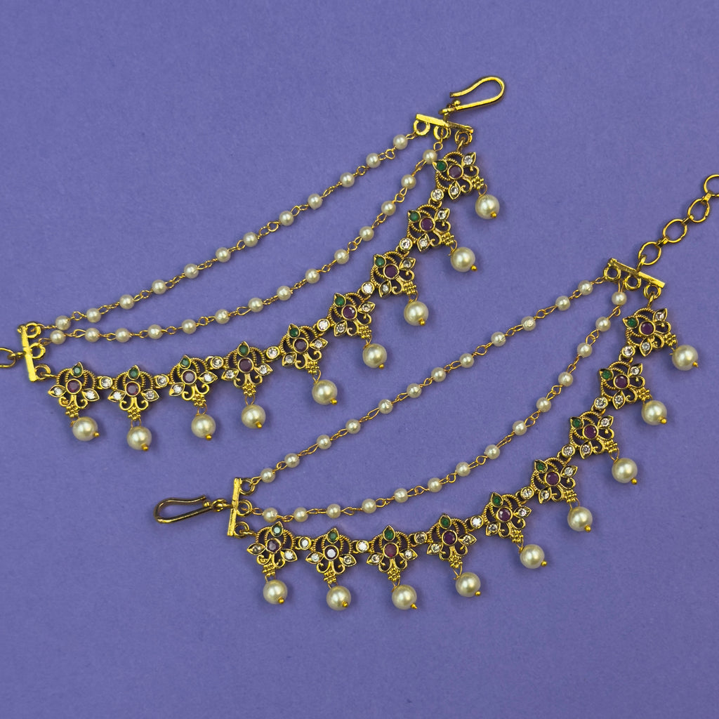 Aarohi Multicolor Ear Chain Earrings for Festive and Puja Wear, alternate angle