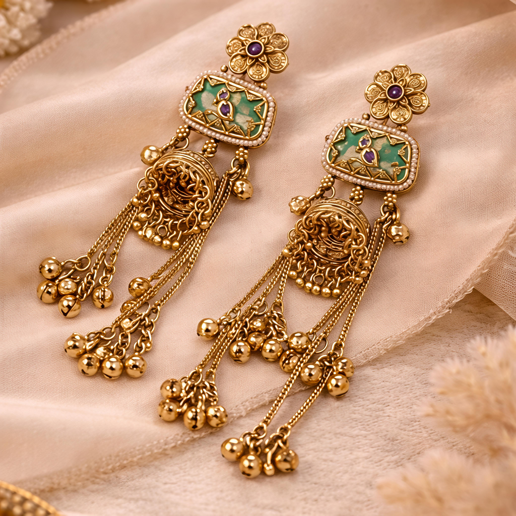 Noor Kashmiri Kundan Jhumka Earrings