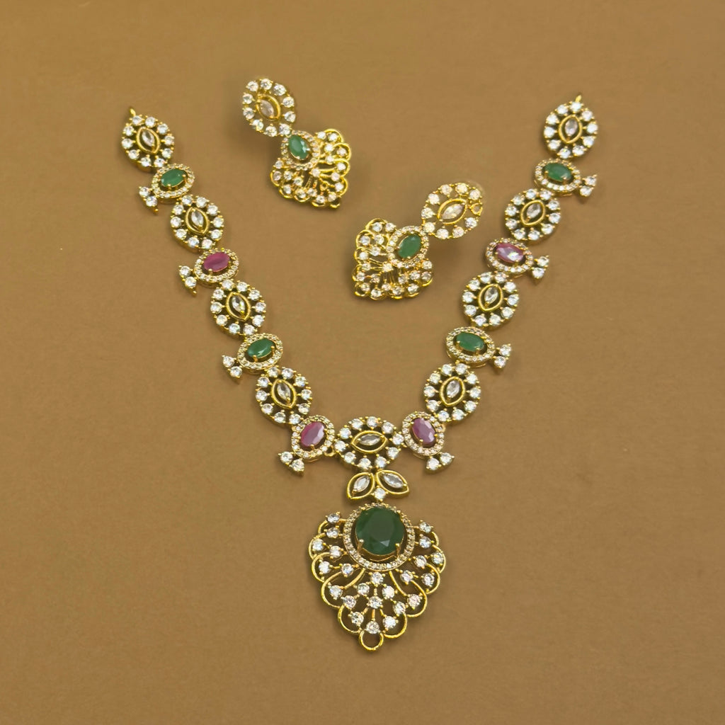 Charumati multicolor antique necklace set with earrings by The Girivara