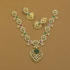Charumati multicolor antique necklace set with earrings by The Girivara