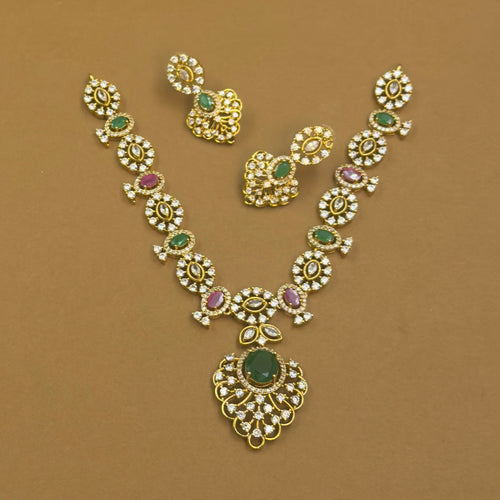 Charumati multicolor antique necklace set with earrings by The Girivara