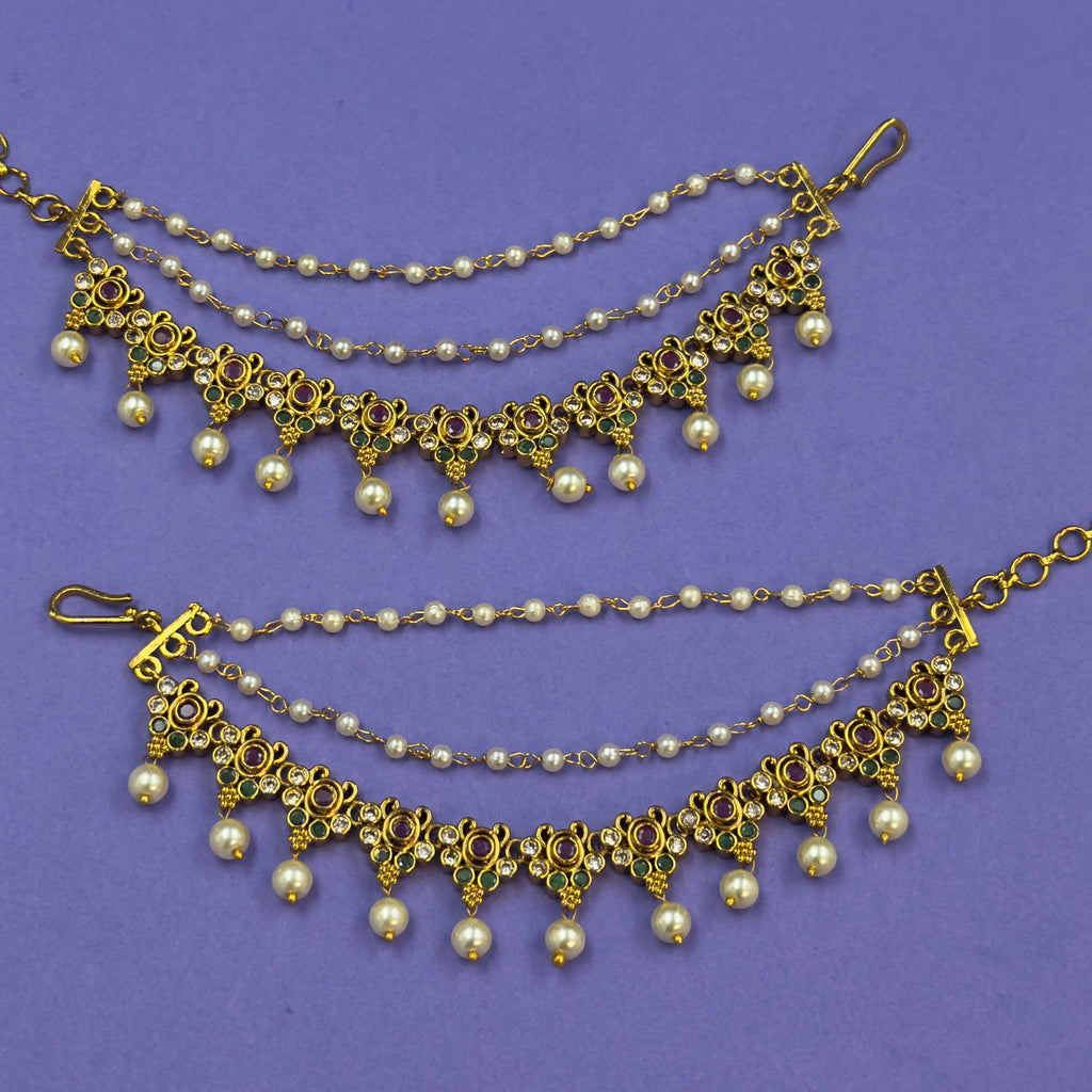 Naina Multicolor Ear Chain Earrings for Festive and Puja Wear