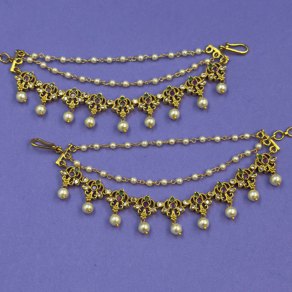 Aarohi Multicolor Ear Chain Earrings for Festive and Puja Wear