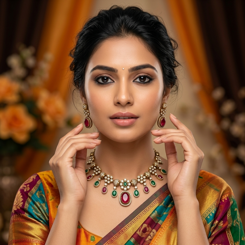 Victorian Multi Color Kundan Necklace Earrings Set