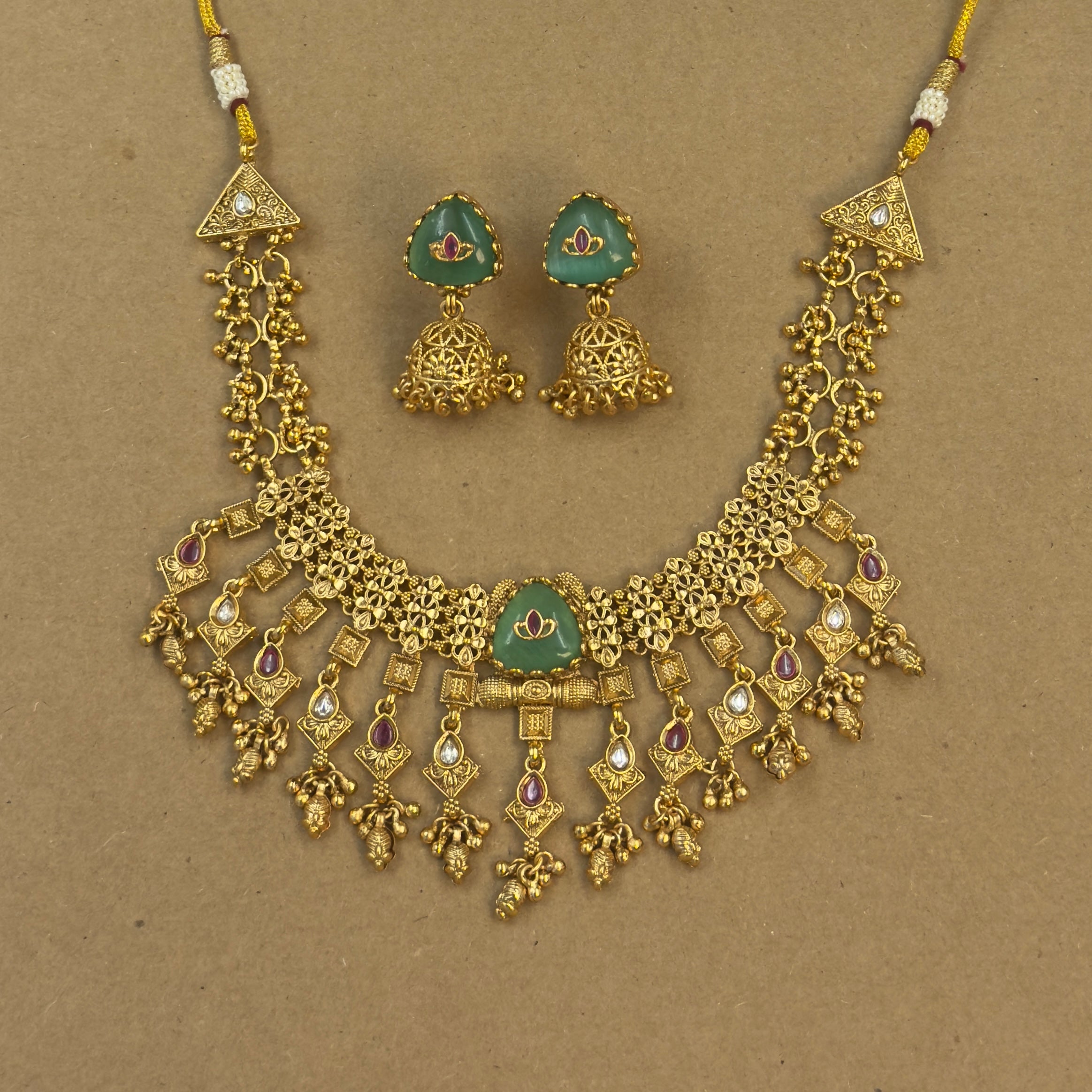 Vrishti Mint Rajwadi Necklace Set for Bridal Wear