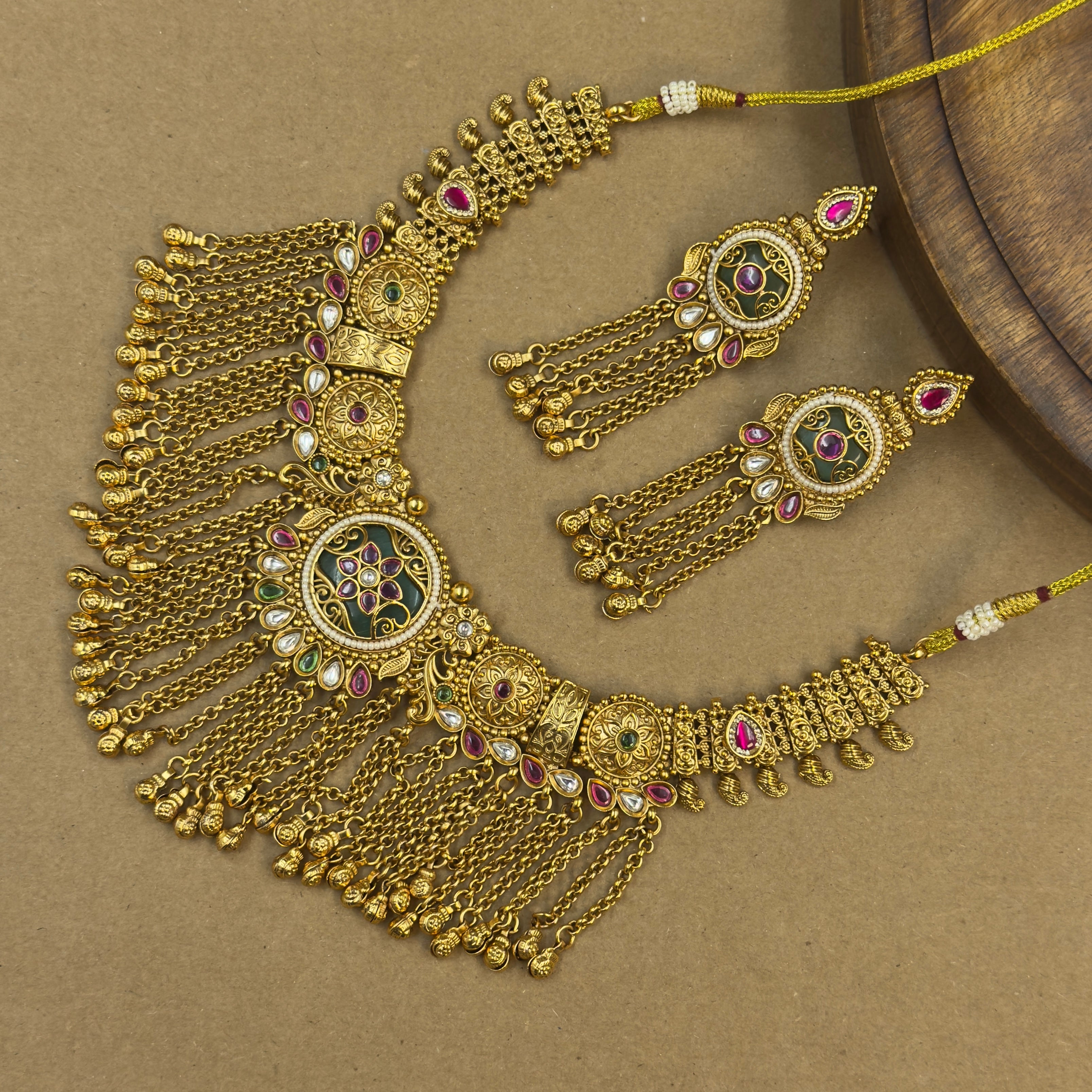 Kritika Mint Heritage Layered Necklace Set for Bridal Wear
