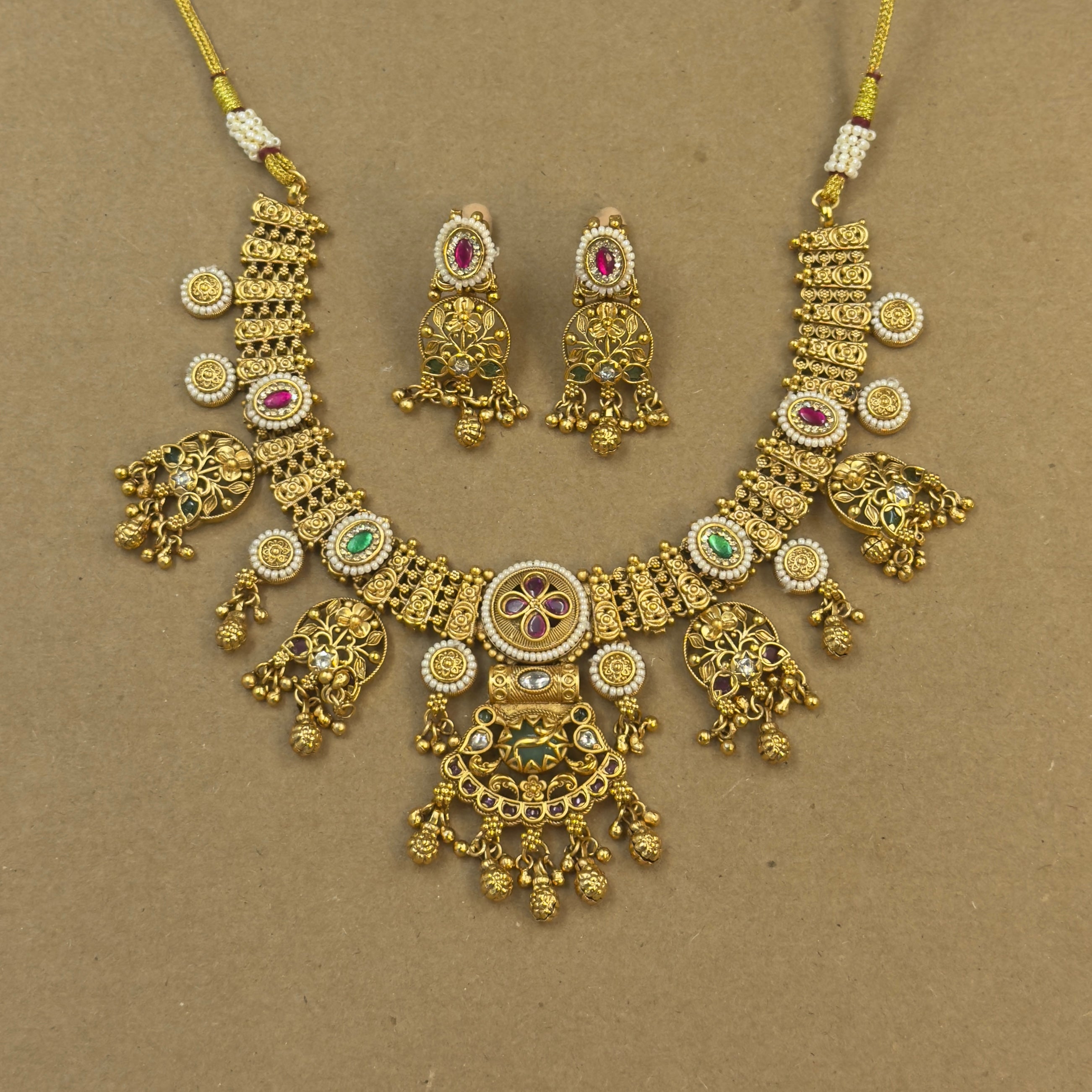Meera Multicolor Rajwadi Layered Necklace Set for Bridal Wear