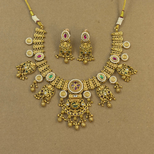 Meera Multicolor Rajwadi Layered Necklace Set for Bridal Wear