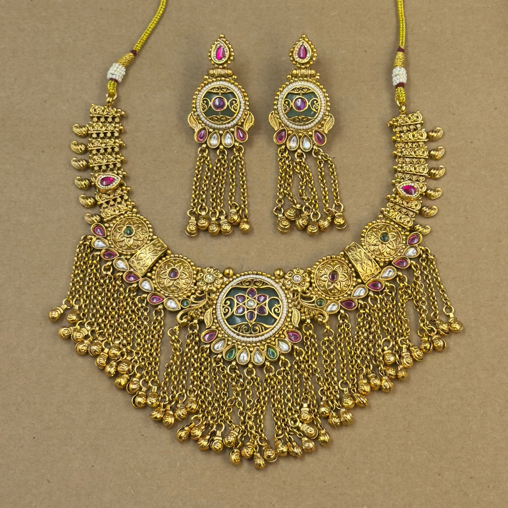 Kritika Mint Heritage Layered Necklace Set for Bridal Wear