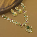 Charumati multicolor ruby green antique necklace set for festive wear by The Girivara