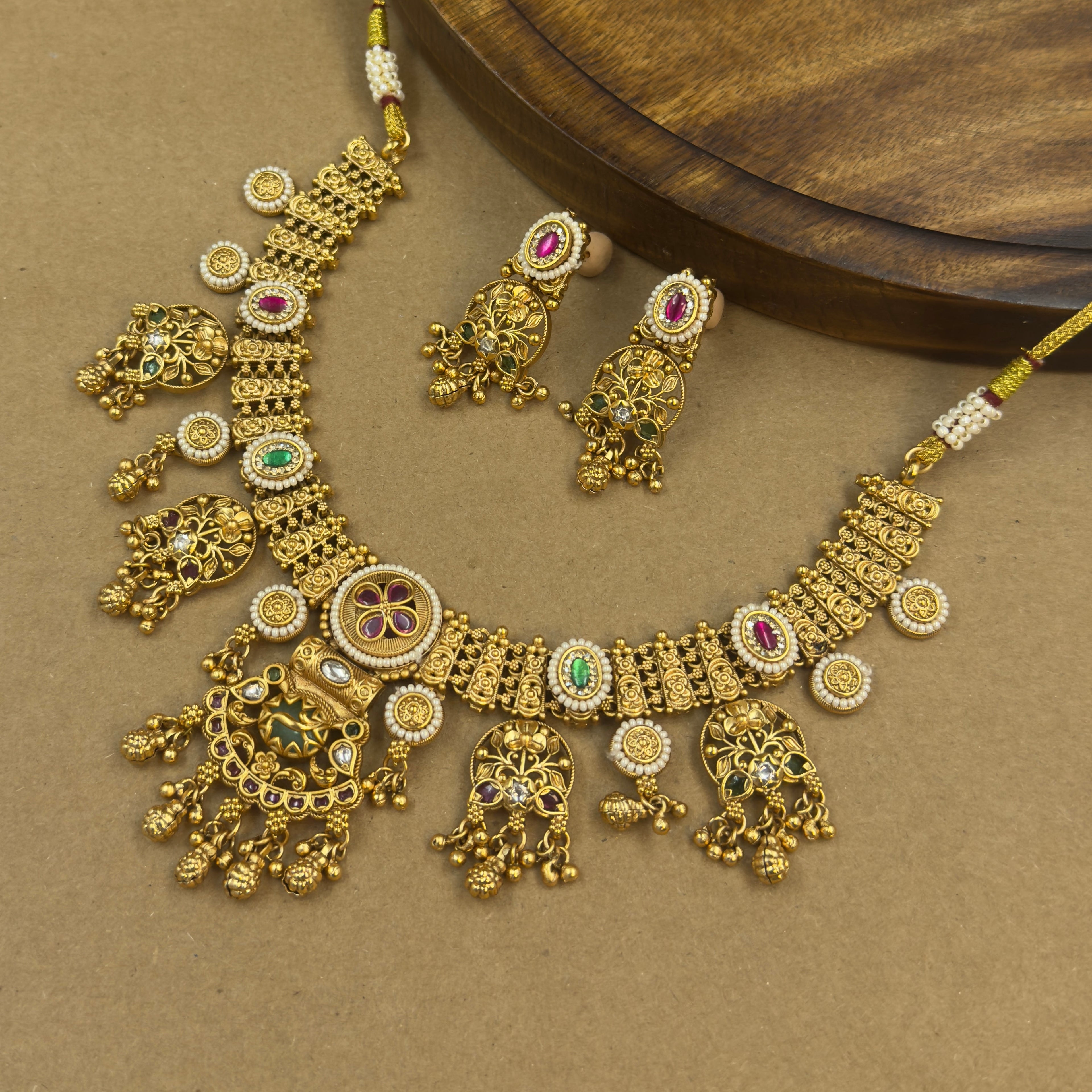 Meera Multicolor Rajwadi Layered Necklace Set for Bridal Wear