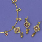 Ellora green and ruby multicolor antique necklace set with matching earrings