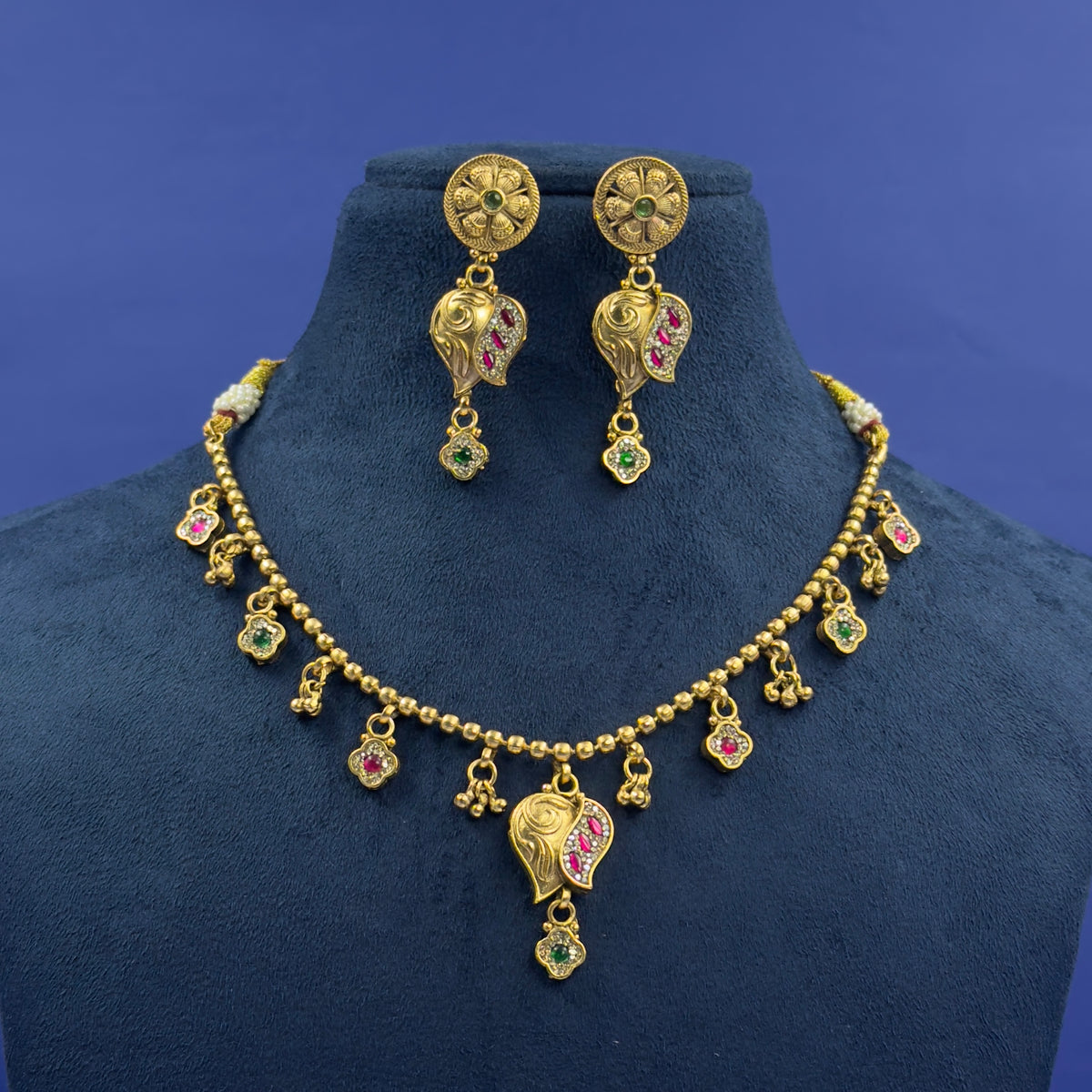Nakshatra Multicolor Antique Necklace Set for Daily and Festive Wear, alternate angle