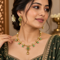 Jyotsna emerald green antique necklace set with matching earrings