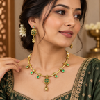 Jyotsna emerald green antique necklace set with matching earrings